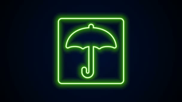 Leuchtende Neon-Linie Regenschirm-Symbol isoliert auf schwarzem Hintergrund. Wasserdichtes Symbol. Schutz, Sicherheit, Sicherheitskonzept. Wasserdichtes Symbol. 4K Video Motion Grafik Animation - Filmmaterial, Video