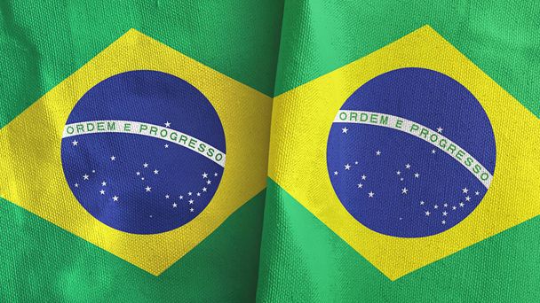 Brazil two flags textile cloth 3D rendering - Photo, Image