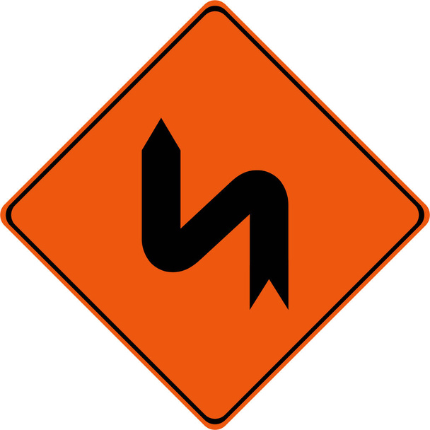 Señal de advertencia con curvas peligrosas en el símbolo izquierdo - Foto, Imagen
