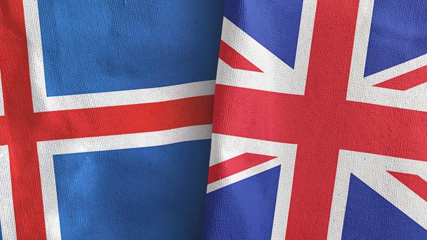 Großbritannien und Island zwei Flaggen Textiltuch 3D-Rendering - Foto, Bild