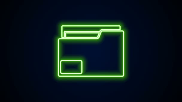Linea al neon luminosa Icona della cartella Documento isolata su sfondo nero. Simbolo del raccoglitore. Gestione contabile. Animazione grafica 4K Video motion - Filmati, video