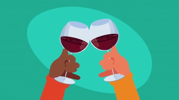χέρια άνθρωποι ψήσιμο με ποτήρια κρασιού - Πλάνα, βίντεο