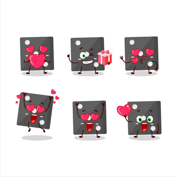 Black dice cartoon character with love cute emoticon - Vektor, kép