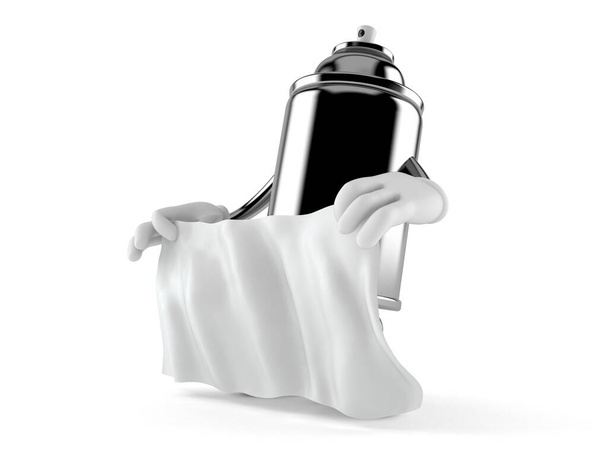 Spray kan karakter houden wit laken geïsoleerd op witte achtergrond. 3d illustratie - Foto, afbeelding