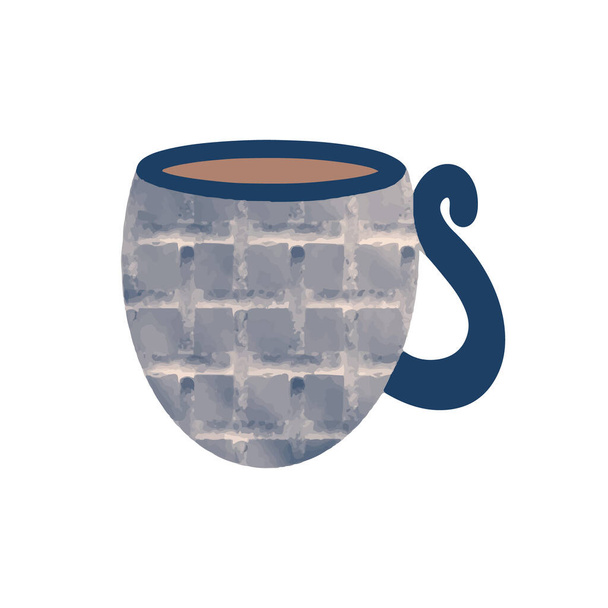 Χαριτωμένο κεραμικό μπλε κούπα σε σκανδιναβικό στυλ. Χειροκίνητη διανυσματική απεικόνιση - Διάνυσμα, εικόνα