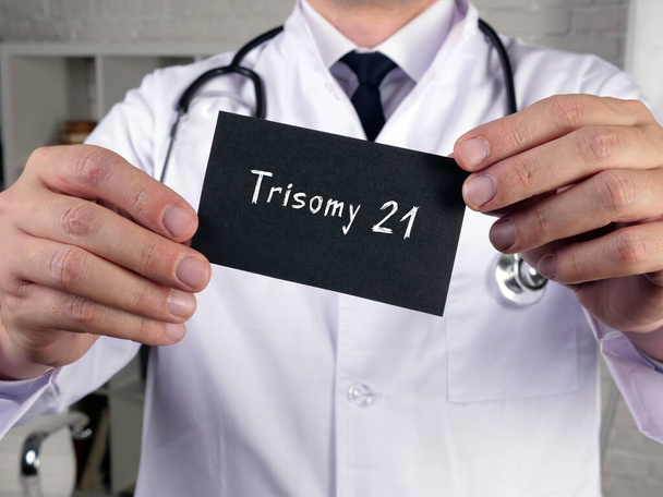 Concetto di assistenza sanitaria sulla Trisomia 21 con segno sulla pagina - Foto, immagini