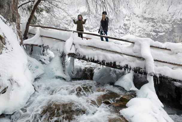 Talvi Plitvice Lakesin kansallispuistossa, Kroatia - Valokuva, kuva