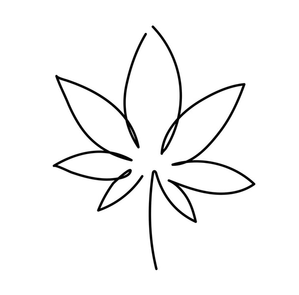 Cannabis leaf icon. Graphic line drawing of marijuana, logo, symbol. Vector illustration. Beautiful minimalistic hand drawing of a plant. - Vetor, Imagem
