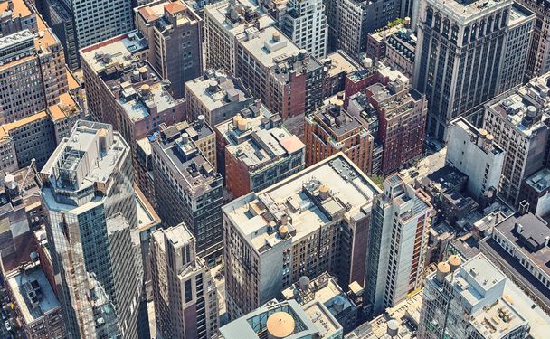 Retro toned aerial view of New York City, USA. - Fotografie, Obrázek