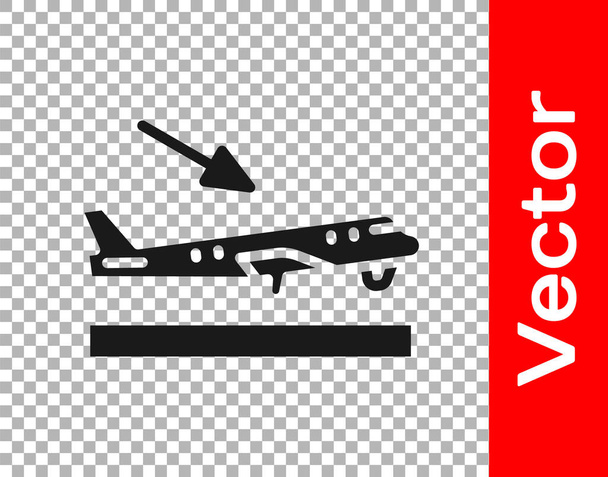 Black Plane Landung Symbol isoliert auf transparentem Hintergrund. Symbol für den Flugzeugtransport. Vektor. - Vektor, Bild