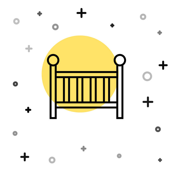 Linha preta Ícone da cama berço berço do bebê isolado no fundo branco. Formas dinâmicas aleatórias. Vetor. - Vetor, Imagem