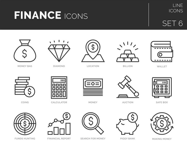 Collection d'icônes de ligne mince moderne ensemble d'éléments financiers. - Vecteur, image