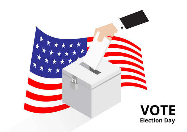 Американские избиратели голосуют за урну для голосования в день выборов - Вектор,изображение