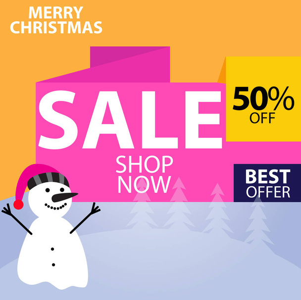 Vector illustration of Merry Christmas, 50% off offer, shop now - Photo, Image