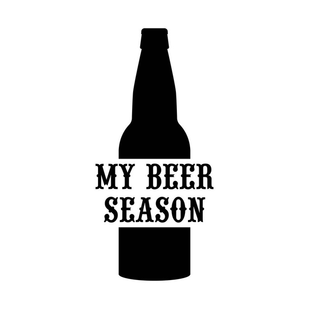 "Mi eslogan de la temporada de cerveza en la botella de cerveza. Para el diseño de camisetas y vasos de cerveza, póster, pegatina, embalaje, impresión, web y otros usos. Silueta negra. Ilustración vectorial aislada, icono. - Vector, imagen