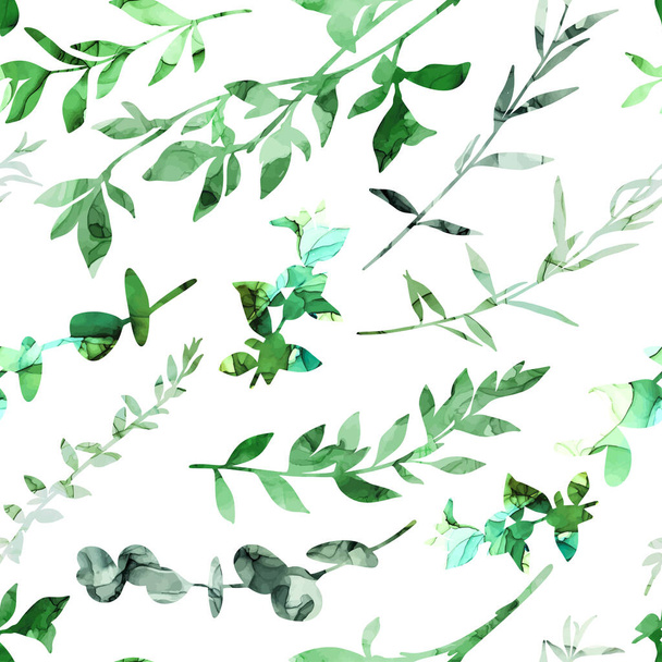 Seamless pattern with abstract branches and leaves - Διάνυσμα, εικόνα