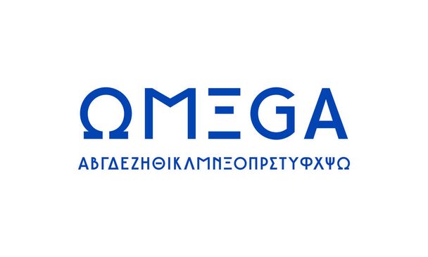Grieks sans serif lettertype in klassieke stijl. Letters voor logo en headline design. Blauwe print op witte achtergrond - Vector, afbeelding
