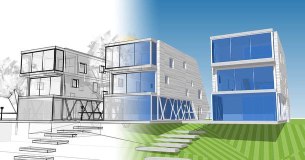 concepto arquitectónico moderno del módulo de la casa 3d ilustración - Foto, Imagen