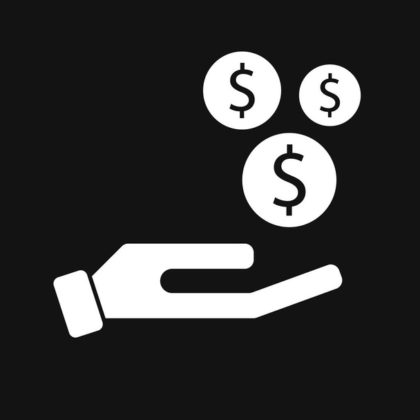 Sparen geld pictogram, salaris geld, investeren financiën, hand vasthouden dollar. Geïsoleerd op zwarte achtergrond - Vector, afbeelding