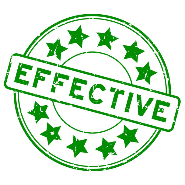 Grunge mot efficace vert avec icône étoile rond tampon de joint en caoutchouc sur fond blanc - Vecteur, image