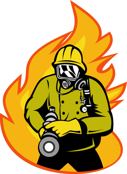 Fireman or firefighter with fire hose - Zdjęcie, obraz