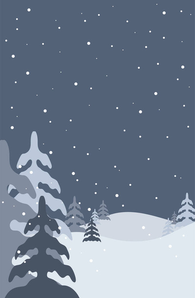 Talvi Maisema Tausta kuusen ja vuoren. Vektoriosakekuva litteässä suunnittelussa kutsuun, web-banneriin, tervehdyskorttiin, sosiaaliseen mediaan ja muuhun talveen liittyvään tilaisuuteen - Vektori, kuva