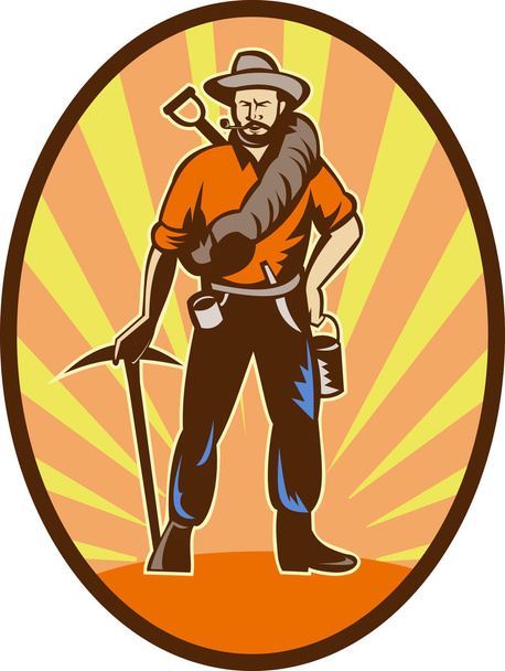 Mineur, prospecteur ou chercheur d'or avec pioche et pelle
 - Photo, image
