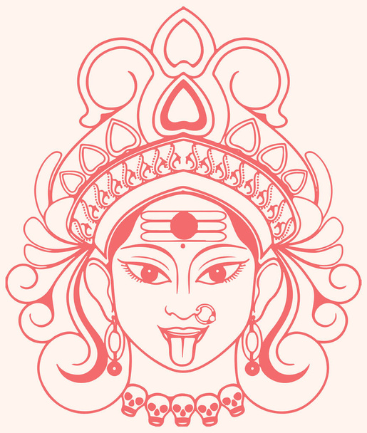 Desenho ou Esboço da Deusa Durga Maa ou Kali Mata Editable Vector Outline Illustration - Vetor, Imagem