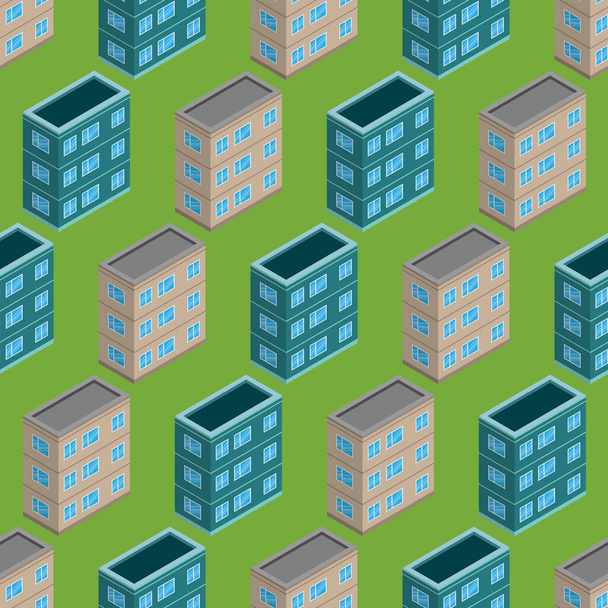 Isometric building seamless pattern - Vector, Image