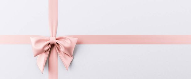 White gift box with pink ribbon, Celebration, New year, Christmas and Birthday Background with copy space 3d render 3d illustration - Photo, image