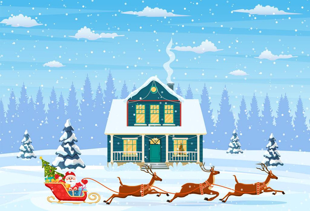 house in snowy Christmas landscape - Vector, Image
