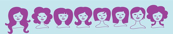 zestaw kreskówek piękne portrety młodych kobiet. szablon projektu avatara z różnymi modelami odizolowanymi na niebieskim tle - Wektor, obraz