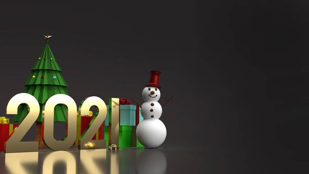 Snowman and shopping cart for Christmas and new year  holiday content 3d rendering - Foto, Bild