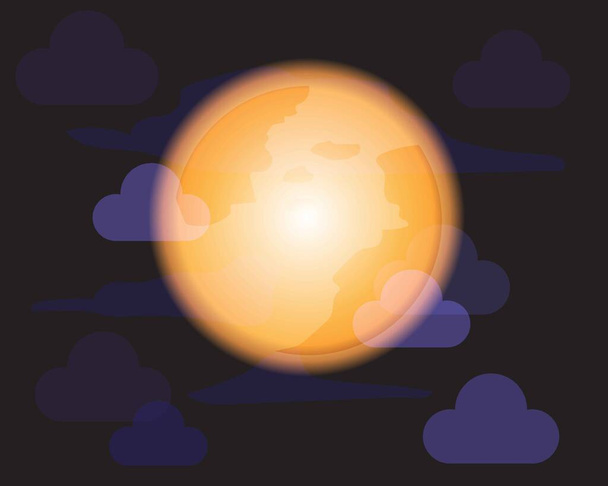 Oranžové barvy měsíc s mraky vektorové ilustrace ikona pro Halloween den. - Vektor, obrázek