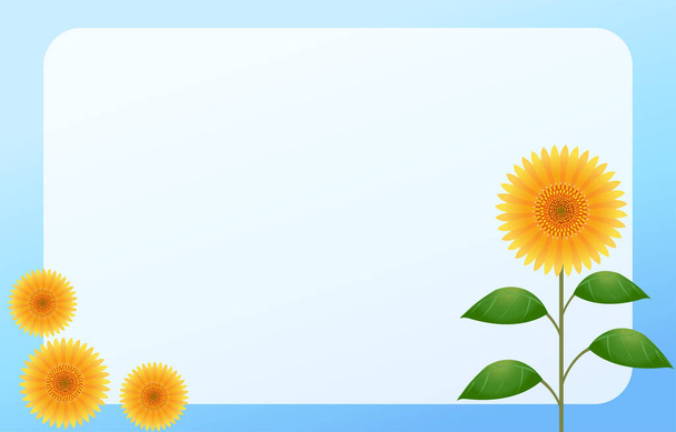Ilustracja ramki słonecznika, niebieskie tło - Wektor, obraz