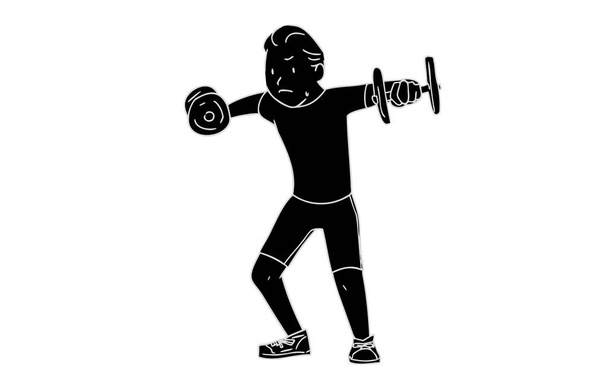 Monochrome person material: male, training, side raise - Vector, Image
