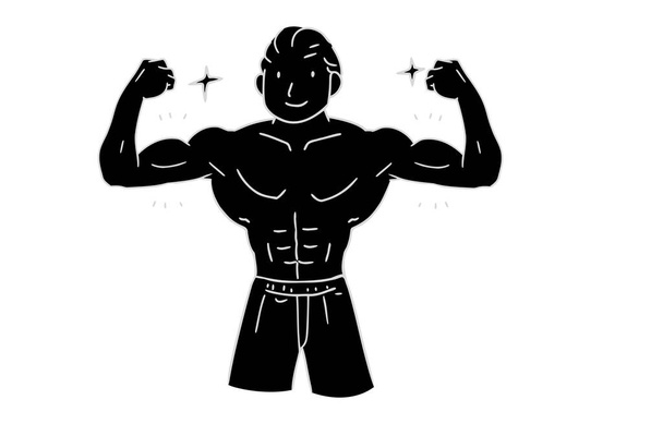 Monochrome person material: male, training, bodybuilder - Vector, Image