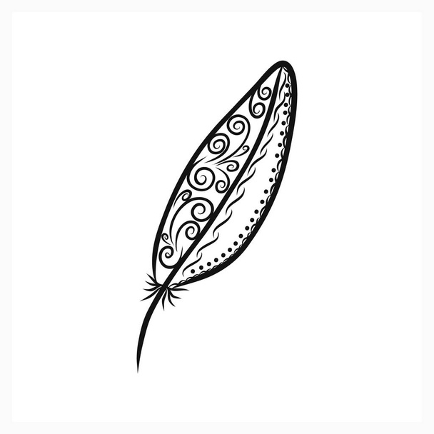 Pena de ícone pássaro isolado no branco. Livro de página para colorir Zentagle. Ilustração do estoque do vetor. EPS 10 - Vetor, Imagem