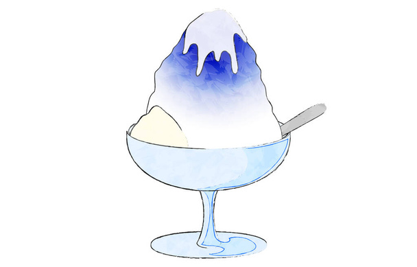 Blue Hawaiian shaved ice with ice cream and condensed milk - Vector, Imagen