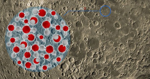 Ilustración 3D SOFIA encontró agua en la superficie de la luna, erupción superficial de la luna contiene grandes cantidades de agua o compuestos H2o - Foto, imagen