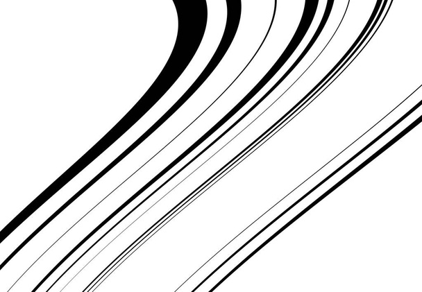 Wavy, waving and undulating, billowy diagonal, skew, tilt and oblique lines, stripes abstract black and white, monochrome design element, background, pattern and texture - Вектор,изображение
