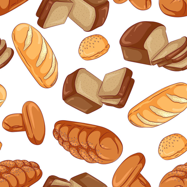 Seamless pattern various breads - ベクター画像