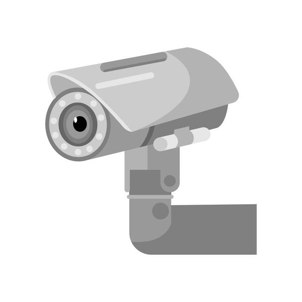 Ovale graue Überwachungskamera auf weißem Hintergrund. Überwachungsgeräte für Schutz, Sicherheit und Überwachung, Vektordarstellung im flachen Design - Vektor, Bild