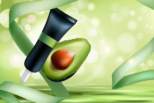 Avokado organik kozmetik ürünleri cilt bakımı şablonu - Vektör, Görsel