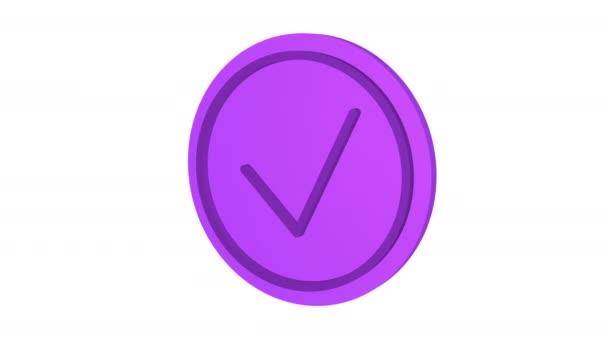 Check Mark 3d icon. Purple color. Alpha channel. Looped animation. 3d object - Footage, Video