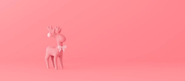 Renna con decorazione natalizia. Vacanze invernali concetto minimo su sfondo rosa 3d rendering 3d illustrazione - Foto, immagini