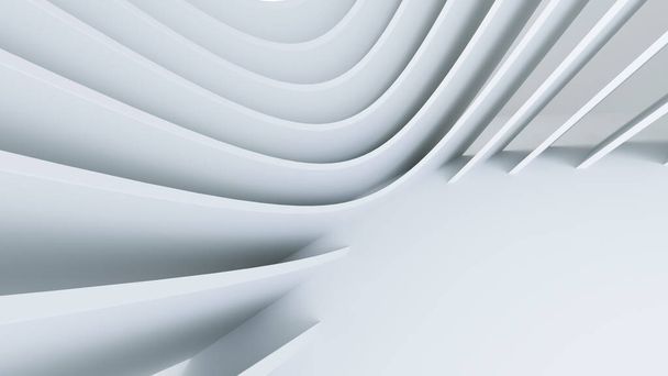 Abstract White Architecture Background. Minimal Geometric Wave Wallpaper. 3D Illustration of White Circular Building. Modern Geometric Wallpaper. Futuristic Technology - Foto, Imagen