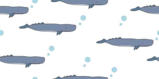 Whale seamless pattern, A cute Sperm whale on a white background. - Vektor, kép