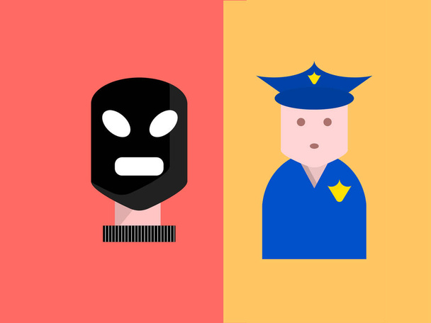  Vertailu tummaihoisen rikollisen ja univormuisen poliisin välillä - Vektori, kuva
