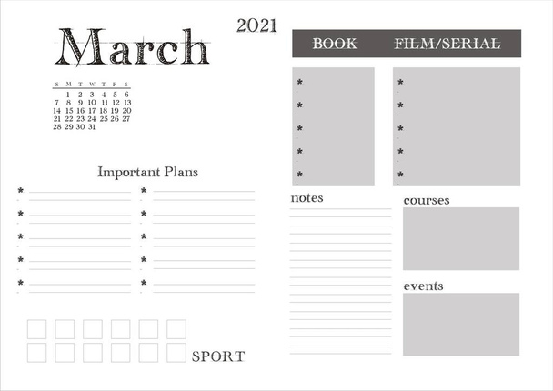 Planner voor 2021, maart - Foto, afbeelding